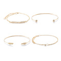 Shangjie OEM pulsera four-piece set of leaf-set diamonds with adjustable opening 18k gold plated bracelet